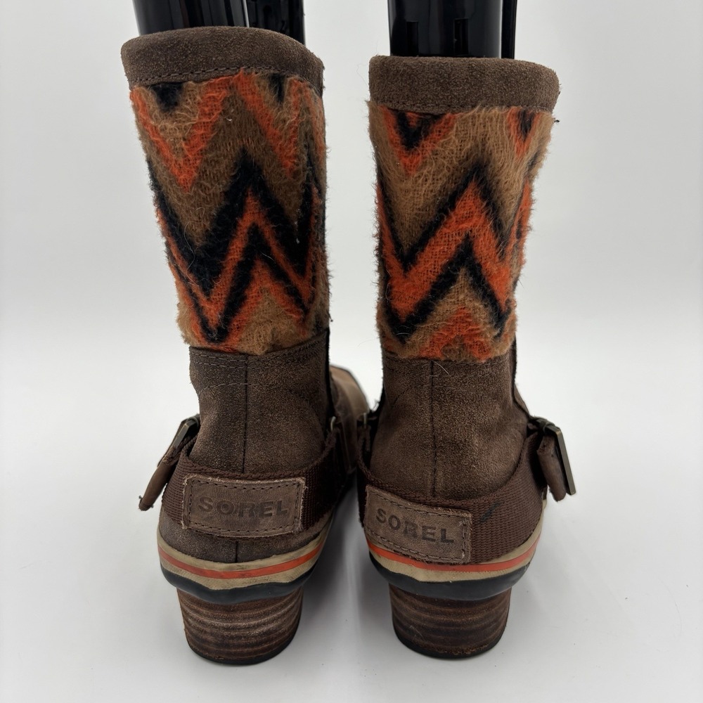 Sorel‎ Slimshortie Navajo Leather Short Sheep Fur Lined Winter Boots Womens 7.5 - Picture 4 of 7